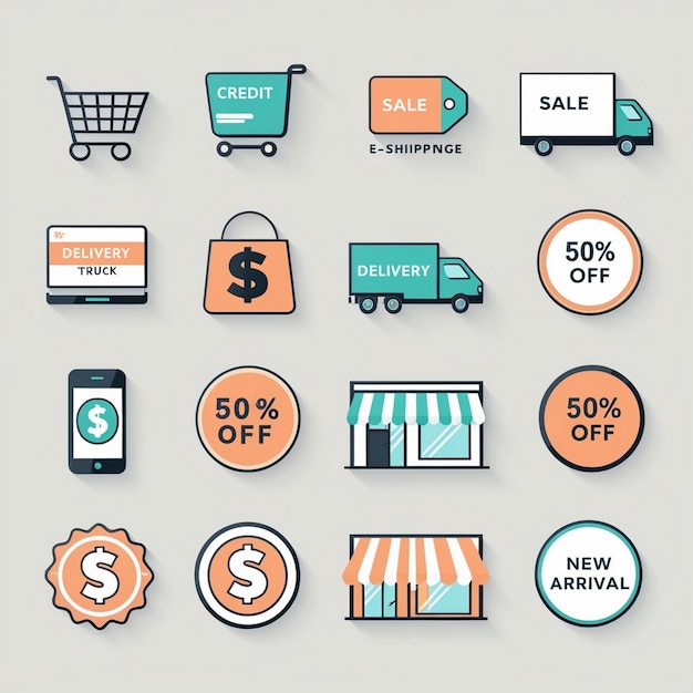 uma coleção de itens diferentes, incluindo um carrinho de compras e um carrinho
