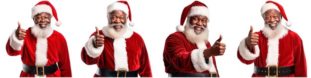 Uma coleção de Papai Noel africano negro isolado em um fundo branco