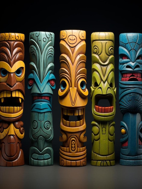 uma coleção de peças de arte em madeira da tribo.