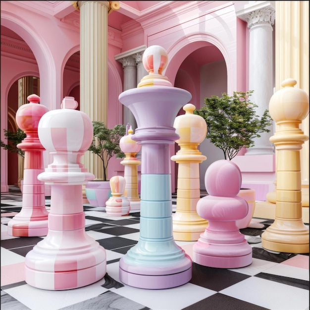 Foto uma coleção de peças de xadrez coloridas com cores diferentes