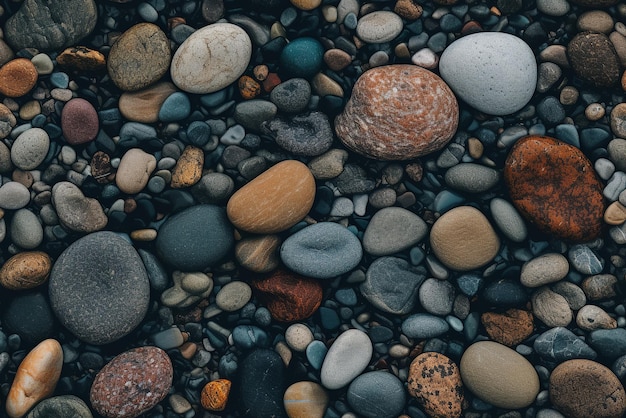 Uma coleção de pedras na praia