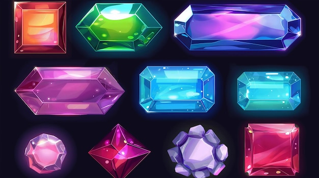 Uma coleção de pedras preciosas de diferentes cores Ilustração