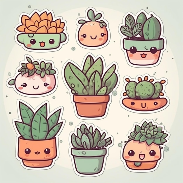 Uma coleção de plantas fofas de desenho animado.