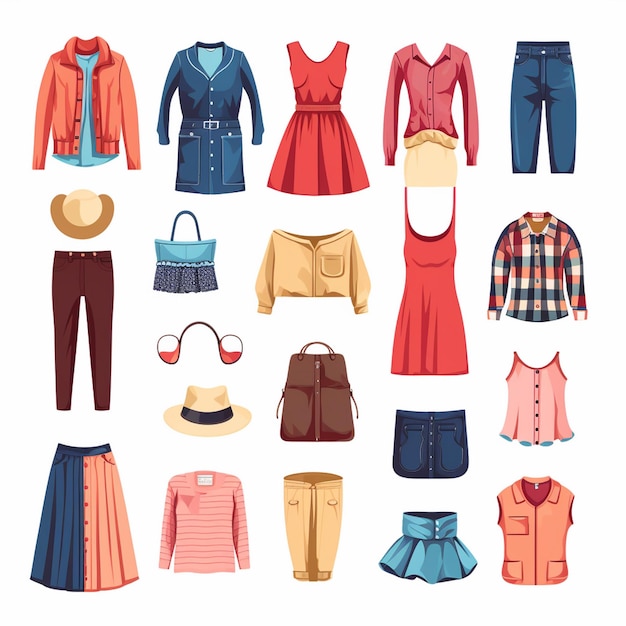 uma coleção de roupas, incluindo uma que diz a outra
