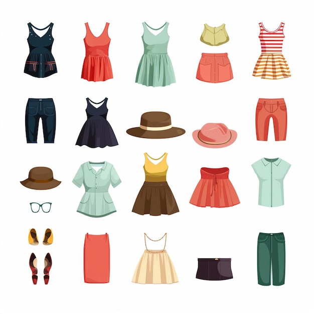uma coleção de roupas, incluindo uma que diz que o chapéu