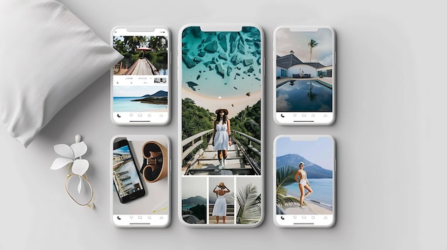 uma coleção de telefones celulares com fotos de pessoas neles