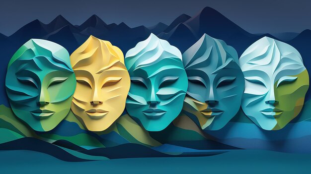 uma coleção de três máscaras, cada uma com uma tonalidade distinta