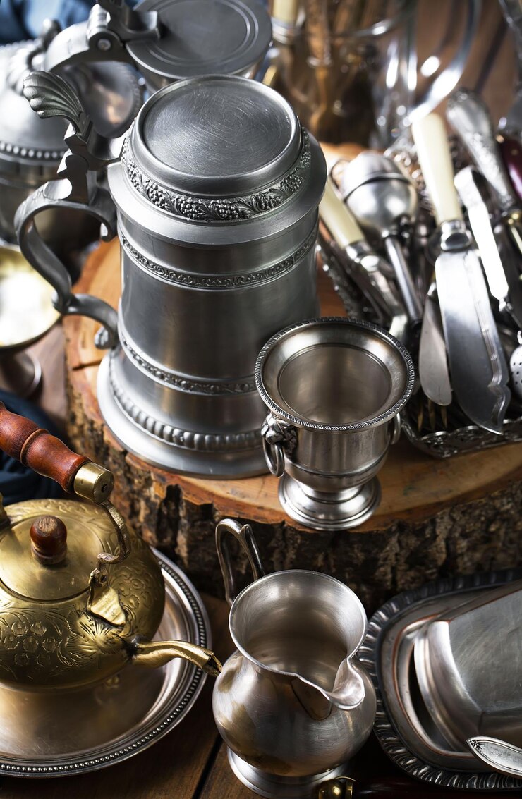 Foto uma coleção de utensílios de cozinha antigos sobre uma mesa
