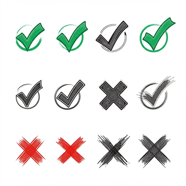 uma coleção de vários sinais, incluindo uma cruz e uma marca de marcação