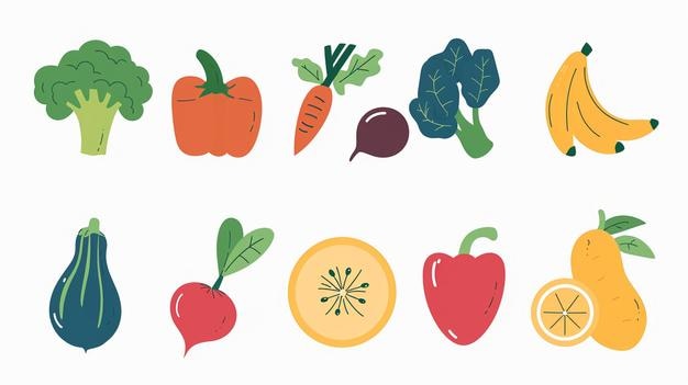 uma coleção de vegetais, incluindo cenouras, cenouras e brócolis