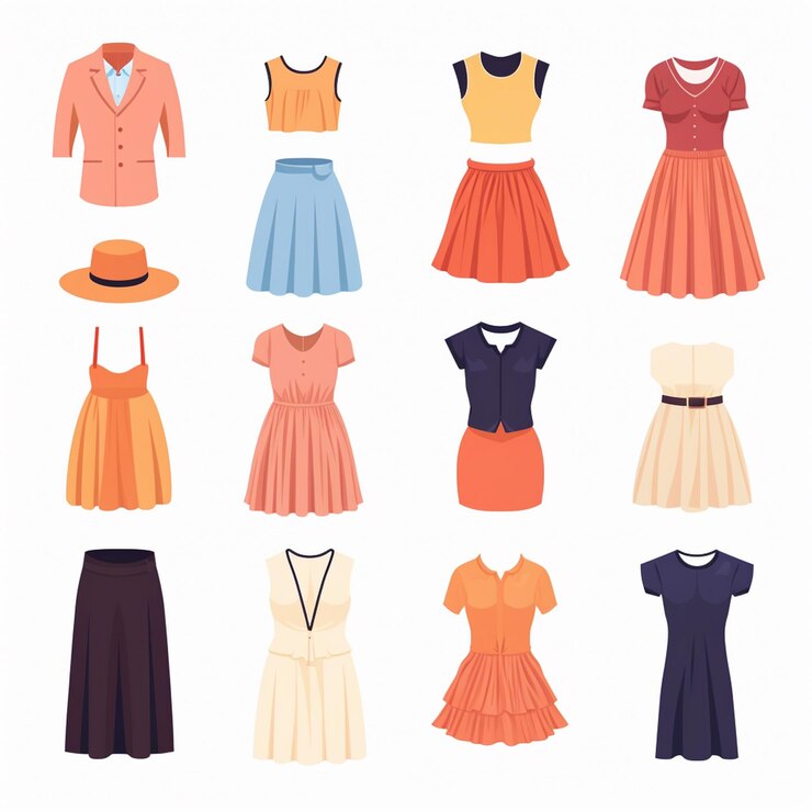 Foto uma coleção de vestidos, incluindo um que diz um com o outro
