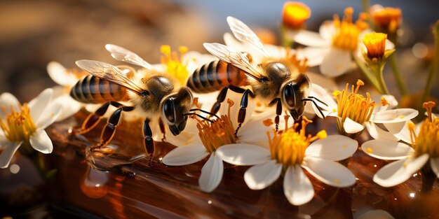 Uma colmeia movimentada com abelhas vindo de trás