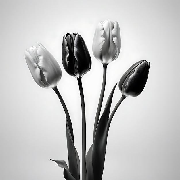 Uma composição abstrata de tulipas usando apenas cores pretas e brancas 1