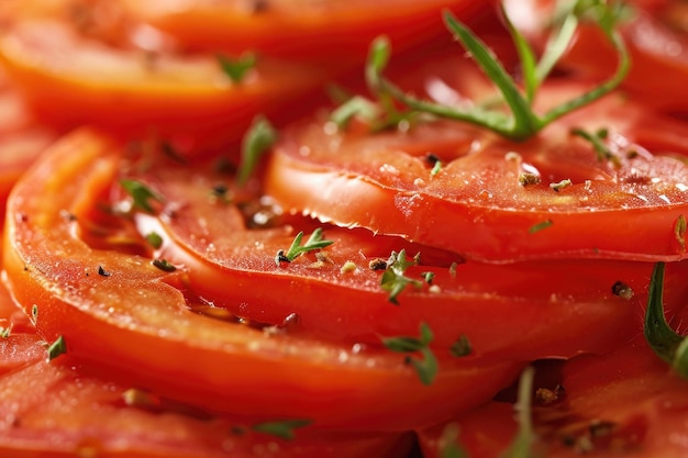 Uma composição apetitosa com tomates perfeitamente fatiados