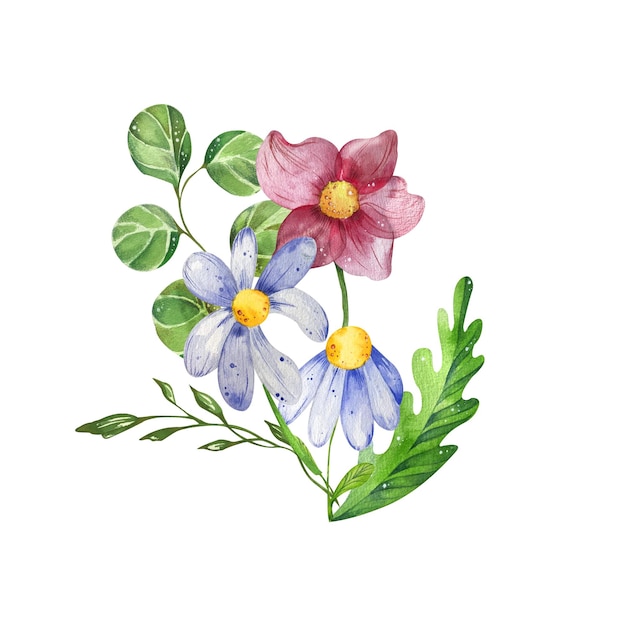 uma composição de flores brilhantes abstratas no campo ilustração de aquarela