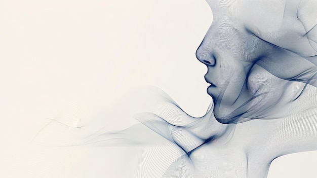 Uma composição digital de um perfil lateral de uma mulher integrada com fumaça fluindo