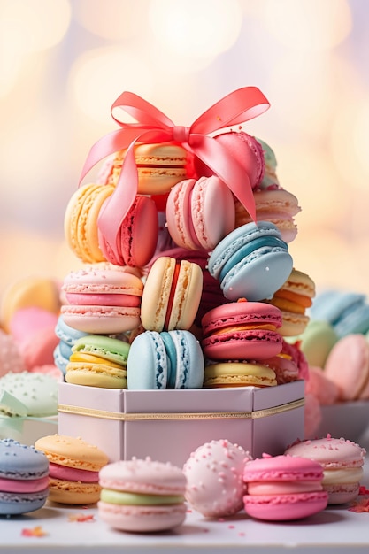 Uma composição lúdica e caprichosa de macarrões coloridos em uma caixa de cor pastel