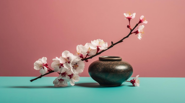 Uma composição minimalista com um único ramo de flores de cerejeira gerada por IA