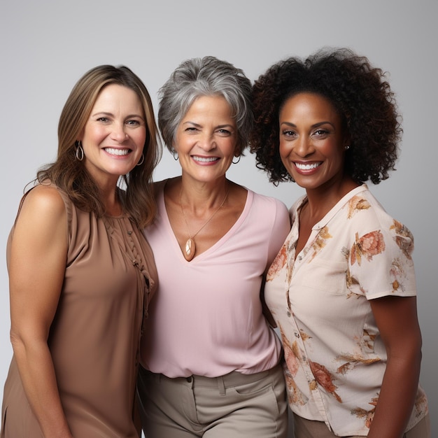 Foto uma comunidade de três mulheres seniores em fundo branco