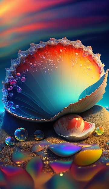 Uma concha colorida com bolhas