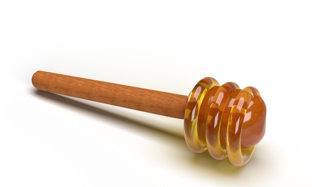Foto uma concha de mel de madeira com cabo de madeira
