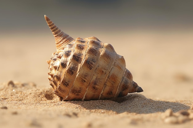 uma concha na areia com uma cauda pontiaguda