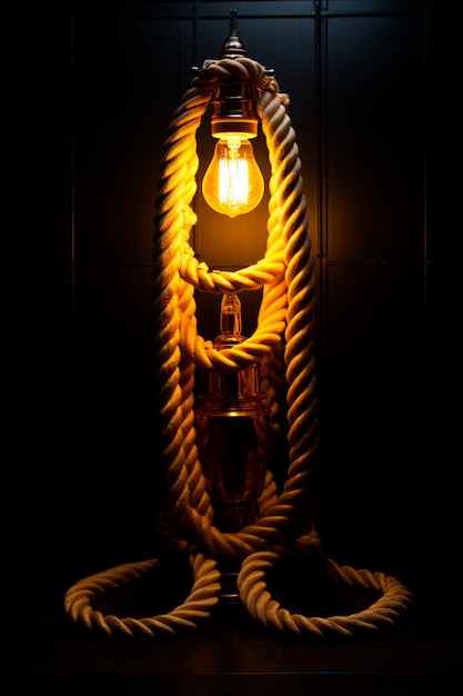 uma corda grande e grossa e no final uma lâmpada acesa