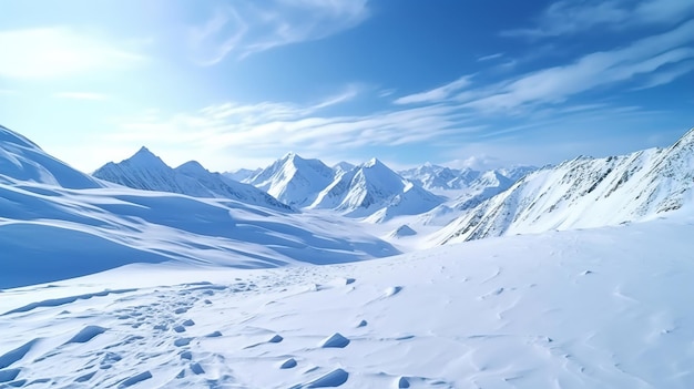 Uma cordilheira com montanhas cobertas de neve ao fundo