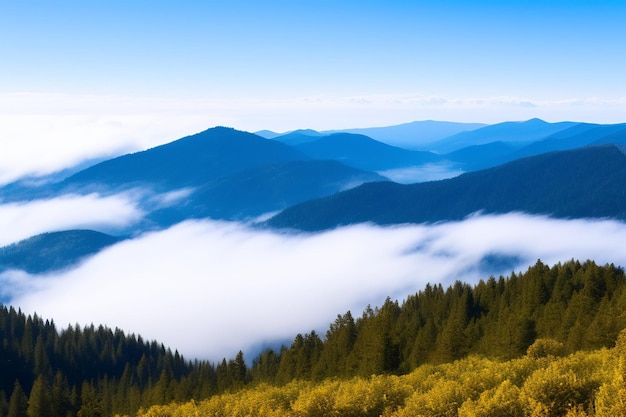 Uma cordilheira com um céu azul e nuvens ao fundo.