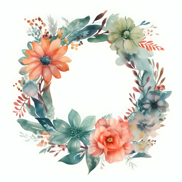 Uma coroa de flores em aquarela