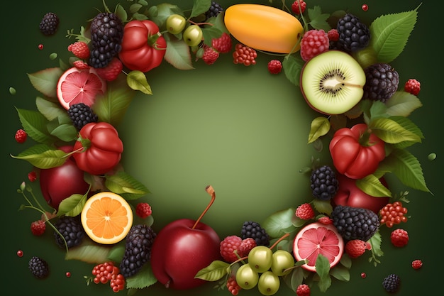 Uma coroa de frutas em um fundo verde