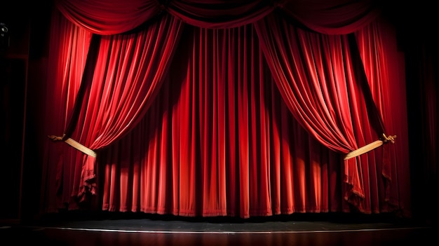 Uma cortina vermelha com a palavra teatro