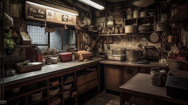 Uma cozinha com uma placa que diz 'a cozinha está vazia'