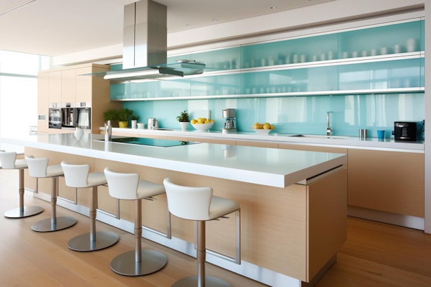 uma cozinha de design moderna com armários sem alças lisas