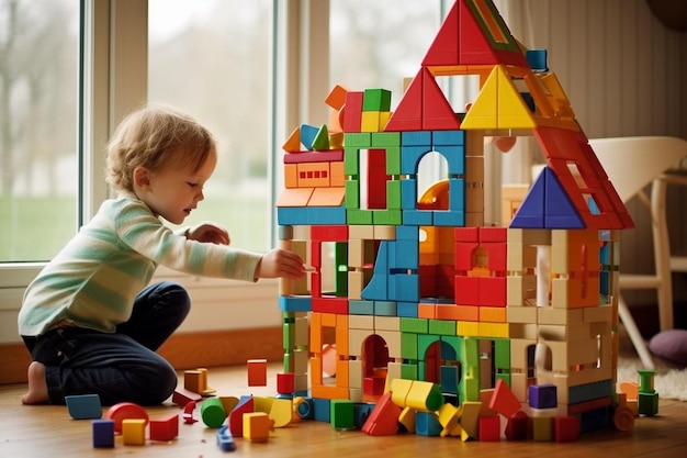 uma criança a brincar com uma casa de brinquedos feita por uma empresa que diz: