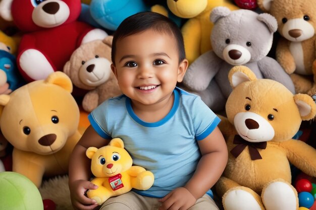 Foto uma criança brincalhona com um sorriso de dentes espaçados e olhos brilhantes