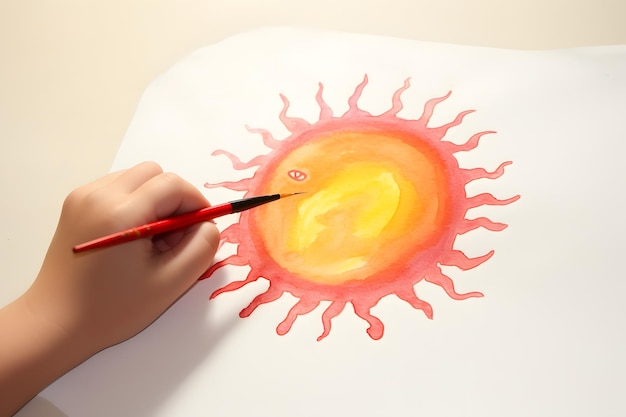 Uma criança está desenhando um sol em um pedaço de papel IA generativa