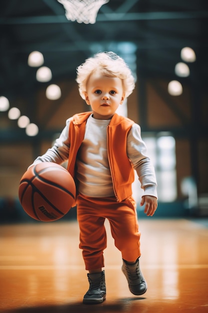 Uma criança jogando basquete