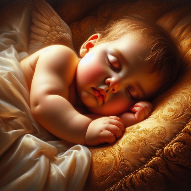Uma criança nova e bonita dorme com um peluche.