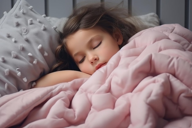 Uma criança pequena dorme pacificamente em um quarto confortável