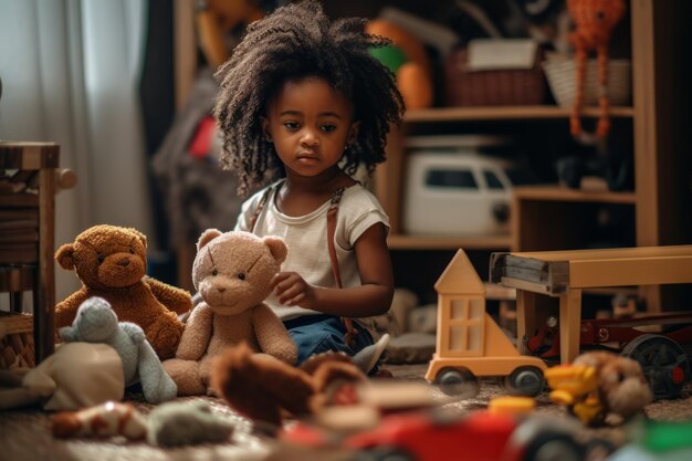 Foto uma criança senta no chão e brincando