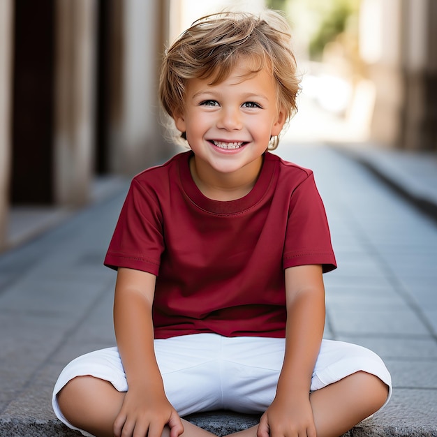 Foto uma criança vestindo uma camiseta em branco para o mockup