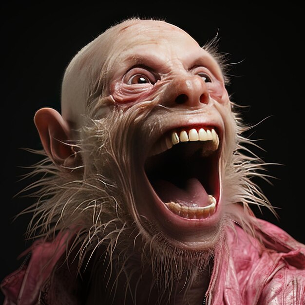 Foto uma criatura assustadora com uma camisa rosa que diz careca