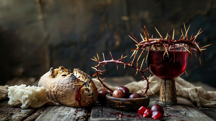 Foto uma crucificação de construtor e uma crucificação em uma mesa com uma crucifixão de espinhos e crucifixão