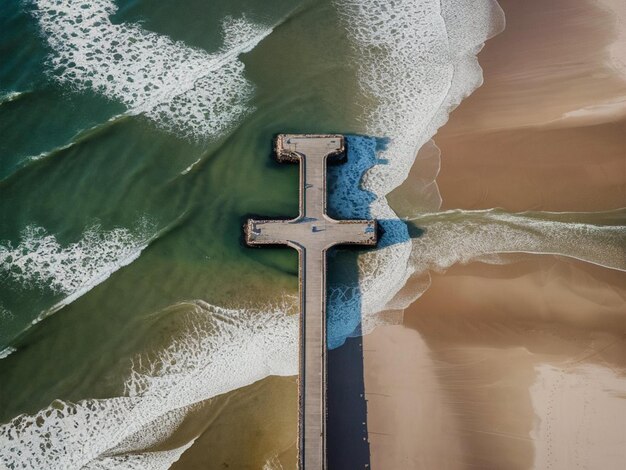 Foto uma cruz está na água com a água verde ao fundo