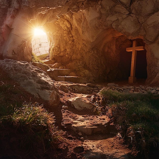 Foto uma cruz numa caverna com uma cruz no topo