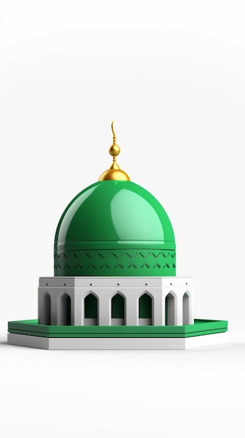 Uma cúpula verde de uma mesquita com um topo dourado.