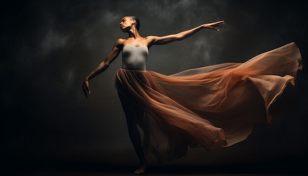 Foto uma dançarina de balé executando uma peça inspirada na história negra capturando a fluidez do movimento