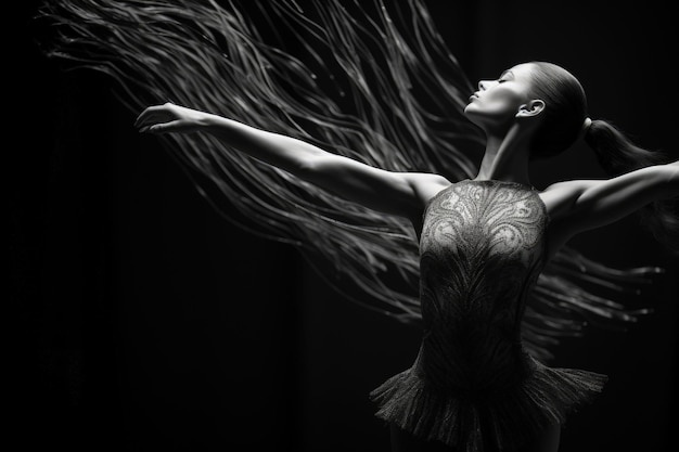 Uma dançarina de ballet elegante em ilustração em preto e branco IA generativa