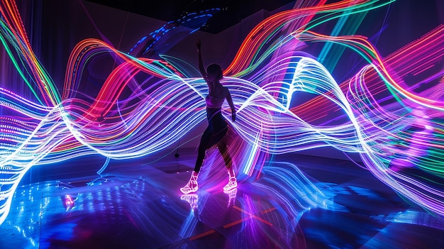 uma dançarina se apresenta com luzes coloridas